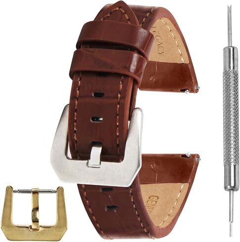 LEGACY Leather Watch Bands for Men - Top Grain Leather Watch Band Replacement Strap of Width 20mm, Compatible with Any Traditional or Smart Watch that Uses 20 mm Spring Bars - Great Gift, Black in Saudi Arabia