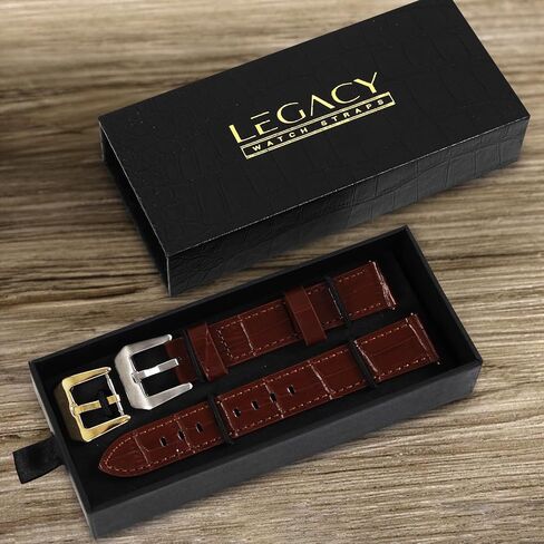 LEGACY Leather Watch Bands for Men - Top Grain Leather Watch Band Replacement Strap of Width 20mm, Compatible with Any Traditional or Smart Watch that Uses 20 mm Spring Bars - Great Gift, Black in Saudi Arabia
