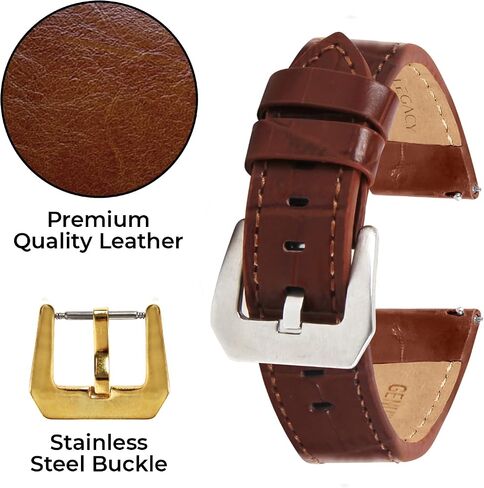 LEGACY Leather Watch Bands for Men - Top Grain Leather Watch Band Replacement Strap of Width 20mm, Compatible with Any Traditional or Smart Watch that Uses 20 mm Spring Bars - Great Gift, Black in Saudi Arabia