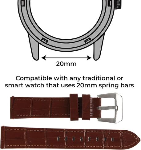 LEGACY Leather Watch Bands for Men - Top Grain Leather Watch Band Replacement Strap of Width 20mm, Compatible with Any Traditional or Smart Watch that Uses 20 mm Spring Bars - Great Gift, Black in Saudi Arabia