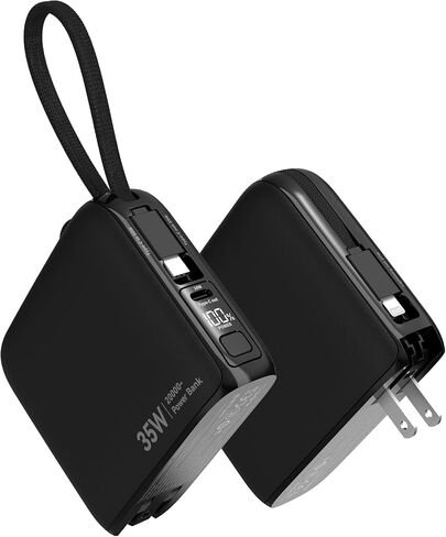 Portable Charger Power Bank with Built in Cable & Wall Plug-35W PD Fast Charging External Phone Charger,20000mAh Battery Pack for iPhone 16/15/14/13, Android Samsung, iPad, AirPods, Idea for Travel in Saudi Arabia