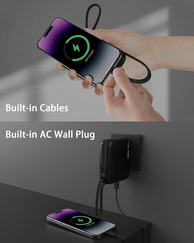 Portable Charger Power Bank with Built in Cable & Wall Plug-35W PD Fast Charging External Phone Charger,20000mAh Battery Pack for iPhone 16/15/14/13, Android Samsung, iPad, AirPods, Idea for Travel in Saudi Arabia