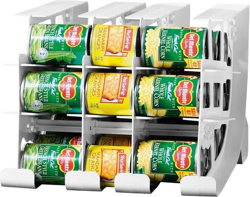 FIFO Countertop Can Tracker Hold Up To 54 Standard 10 to 15 Oz Can Sizes, White Stackable & Adjustable Can Organizer for Pantry | Rotating Canned Food and Soda Storage Kitchen Organizer (4 Pack) in Saudi Arabia