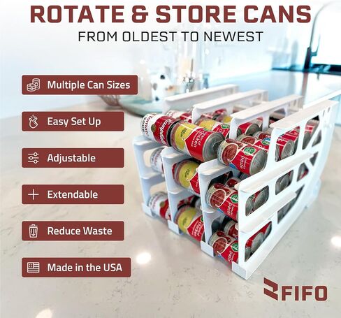 FIFO Countertop Can Tracker Hold Up To 54 Standard 10 to 15 Oz Can Sizes, White Stackable & Adjustable Can Organizer for Pantry | Rotating Canned Food and Soda Storage Kitchen Organizer (4 Pack) in Saudi Arabia