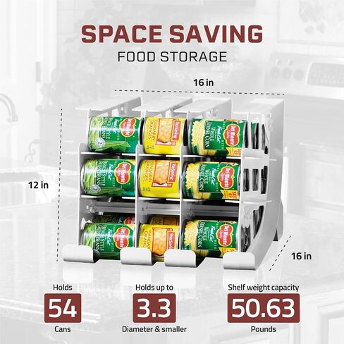 FIFO Countertop Can Tracker Hold Up To 54 Standard 10 to 15 Oz Can Sizes, White Stackable & Adjustable Can Organizer for Pantry | Rotating Canned Food and Soda Storage Kitchen Organizer (4 Pack) in Saudi Arabia