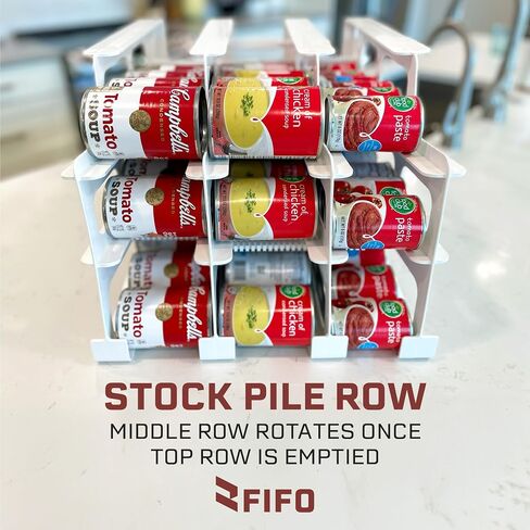 FIFO Countertop Can Tracker Hold Up To 54 Standard 10 to 15 Oz Can Sizes, White Stackable & Adjustable Can Organizer for Pantry | Rotating Canned Food and Soda Storage Kitchen Organizer (4 Pack) in Saudi Arabia