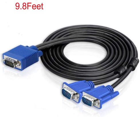 9.8ft VGA SVGA HD Cable Male-to-Male Video Cable One-to-Two Split Screen Supports 1080P Full HD, Suitable for Projectors, HDTVs, Monitors, Games etc. in Kuwait