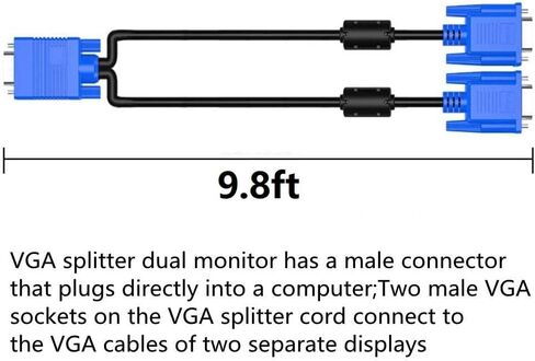 9.8ft VGA SVGA HD Cable Male-to-Male Video Cable One-to-Two Split Screen Supports 1080P Full HD, Suitable for Projectors, HDTVs, Monitors, Games etc. in Kuwait