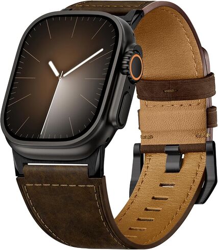 Suitisbest Leather Bands Compatible for Apple Watch Ultra Band 49mm 46mm 45mm 44mm 42mm, Genuine Calfskin Leather Durable Matel Connector Replacement Strap Fits Men iWatch Ultra 10 9 8 7 6 5 4 3 SE in Kuwait