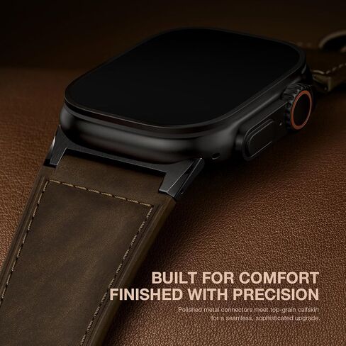 Suitisbest Leather Bands Compatible for Apple Watch Ultra Band 49mm 46mm 45mm 44mm 42mm, Genuine Calfskin Leather Durable Matel Connector Replacement Strap Fits Men iWatch Ultra 10 9 8 7 6 5 4 3 SE in Kuwait