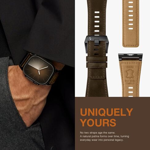 Suitisbest Leather Bands Compatible for Apple Watch Ultra Band 49mm 46mm 45mm 44mm 42mm, Genuine Calfskin Leather Durable Matel Connector Replacement Strap Fits Men iWatch Ultra 10 9 8 7 6 5 4 3 SE in Kuwait