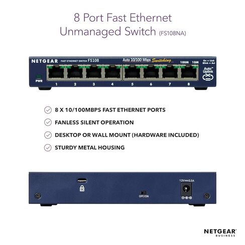NetGear 5-Port Fast Ethernet 10/100 Switch Ungeding Switch (FS105) سطح المكتب و Prosafe Lifetime Protection ، Blue in Saudi Arabia