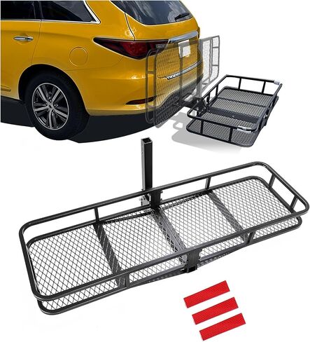 KUAFU 60"x20"x6" Folding Hitch Mount Cargo Carrier Rear Luggage Basket Fit 2" Receiver for Van, SUV, Truck, Trailer, Car Fold Up Trailer Tow Hitch Cargo Rack 550LBS Capacity in Kuwait