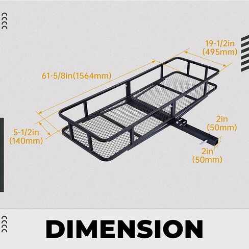 KUAFU 60"x20"x6" Folding Hitch Mount Cargo Carrier Rear Luggage Basket Fit 2" Receiver for Van, SUV, Truck, Trailer, Car Fold Up Trailer Tow Hitch Cargo Rack 550LBS Capacity in Kuwait