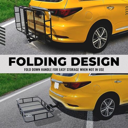 KUAFU 60"x20"x6" Folding Hitch Mount Cargo Carrier Rear Luggage Basket Fit 2" Receiver for Van, SUV, Truck, Trailer, Car Fold Up Trailer Tow Hitch Cargo Rack 550LBS Capacity in Kuwait
