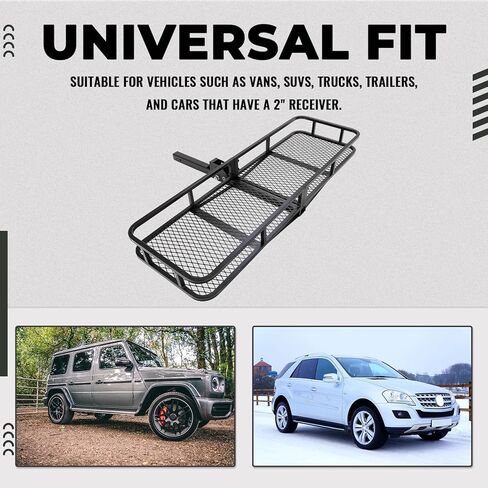 KUAFU 60"x20"x6" Folding Hitch Mount Cargo Carrier Rear Luggage Basket Fit 2" Receiver for Van, SUV, Truck, Trailer, Car Fold Up Trailer Tow Hitch Cargo Rack 550LBS Capacity in Kuwait