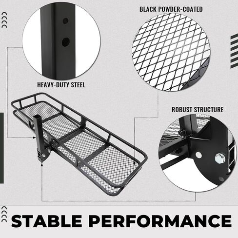 KUAFU 60"x20"x6" Folding Hitch Mount Cargo Carrier Rear Luggage Basket Fit 2" Receiver for Van, SUV, Truck, Trailer, Car Fold Up Trailer Tow Hitch Cargo Rack 550LBS Capacity in Kuwait