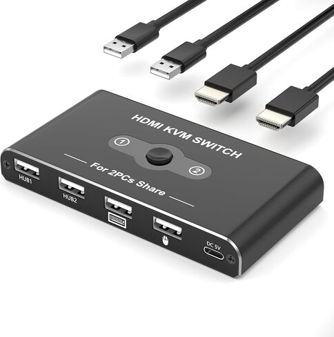 KVM Switch HDMI 1 Monitors 2 Computers, USB KVM Switches for 2 Computers Share 1 Keyboard Mouse and 1 Monitor, USB Switch 2 Computers Support 4K@60Hz, HDMI Switch Keyboard Mouse Switch in Saudi Arabia