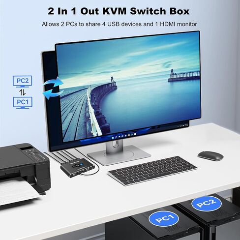 KVM Switch HDMI 1 Monitors 2 Computers, USB KVM Switches for 2 Computers Share 1 Keyboard Mouse and 1 Monitor, USB Switch 2 Computers Support 4K@60Hz, HDMI Switch Keyboard Mouse Switch in Saudi Arabia