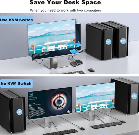 KVM Switch HDMI 1 Monitors 2 Computers, USB KVM Switches for 2 Computers Share 1 Keyboard Mouse and 1 Monitor, USB Switch 2 Computers Support 4K@60Hz, HDMI Switch Keyboard Mouse Switch in Saudi Arabia