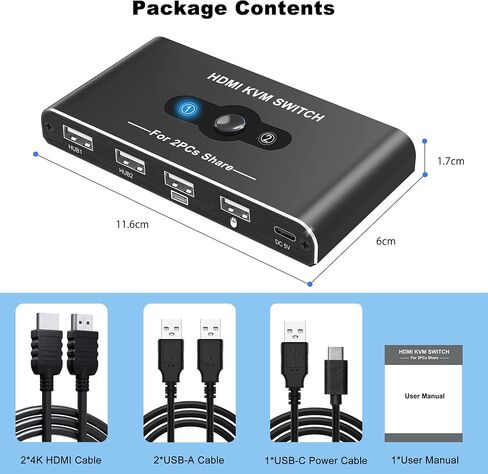 KVM Switch HDMI 1 Monitors 2 Computers, USB KVM Switches for 2 Computers Share 1 Keyboard Mouse and 1 Monitor, USB Switch 2 Computers Support 4K@60Hz, HDMI Switch Keyboard Mouse Switch in Saudi Arabia