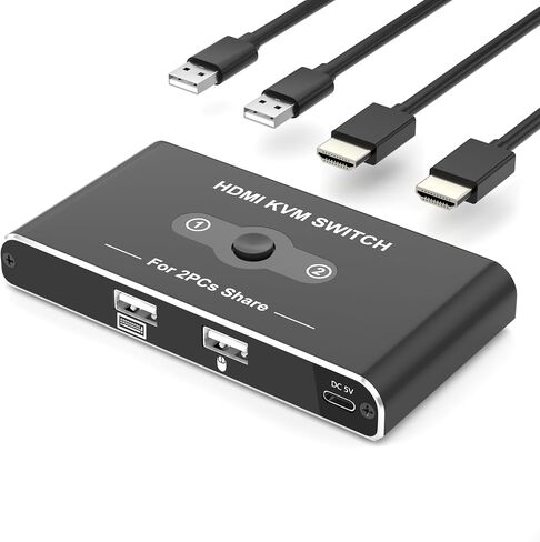 KVM Switch HDMI 1 شاشات 2 جهاز كمبيوتر، مفاتيح USB KVM لجهازي كمبيوتر مشاركة 1 لوحة مفاتيح وماوس وشاشة واحدة، مفتاح USB 2 جهاز كمبيوتر يدعم 4K@60 هرتز، مفتاح ماوس لوحة مفاتيح HDMI in Kuwait