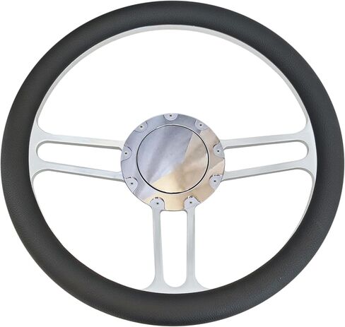 14'' x 2'' Billet Black Leather Half Wrap 9 Bolts Dish Steering Wheel with Horn Button,'Banjo Style' Steering Wheel Fits Most 1967-94 GM Chevy Fοrd in Saudi Arabia