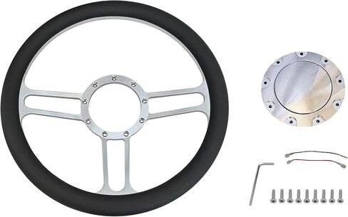 14'' x 2'' Billet Black Leather Half Wrap 9 Bolts Dish Steering Wheel with Horn Button,'Banjo Style' Steering Wheel Fits Most 1967-94 GM Chevy Fοrd in Saudi Arabia