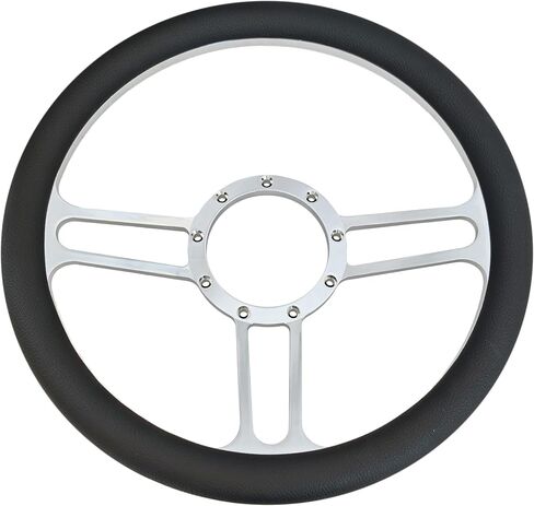 14'' x 2'' Billet Black Leather Half Wrap 9 Bolts Dish Steering Wheel with Horn Button,'Banjo Style' Steering Wheel Fits Most 1967-94 GM Chevy Fοrd in Saudi Arabia