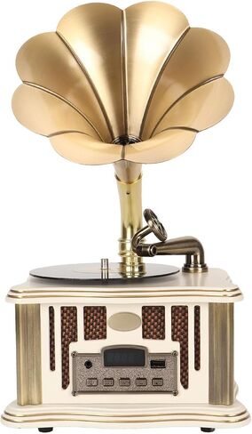 Vintage Phonograph Speaker Gramophone Speaker Dual Speaker Type C Charging HiFi Sound for Mobile Phones (White) in Kuwait