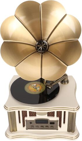 Vintage Phonograph Speaker Gramophone Speaker Dual Speaker Type C Charging HiFi Sound for Mobile Phones (White) in Kuwait