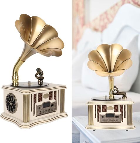 Vintage Phonograph Speaker Gramophone Speaker Dual Speaker Type C Charging HiFi Sound for Mobile Phones (White) in Kuwait
