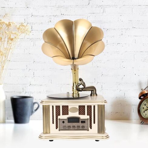 Vintage Phonograph Speaker Gramophone Speaker Dual Speaker Type C Charging HiFi Sound for Mobile Phones (White) in Kuwait