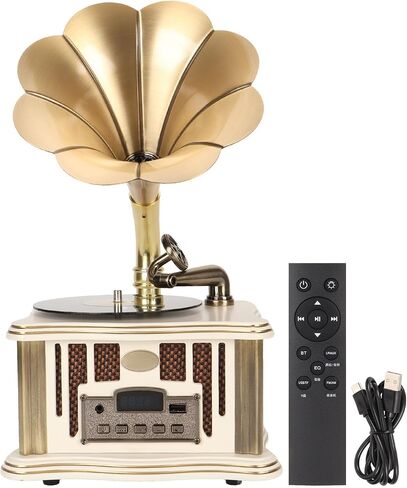 Vintage Phonograph Speaker Gramophone Speaker Dual Speaker Type C Charging HiFi Sound for Mobile Phones (White) in Kuwait