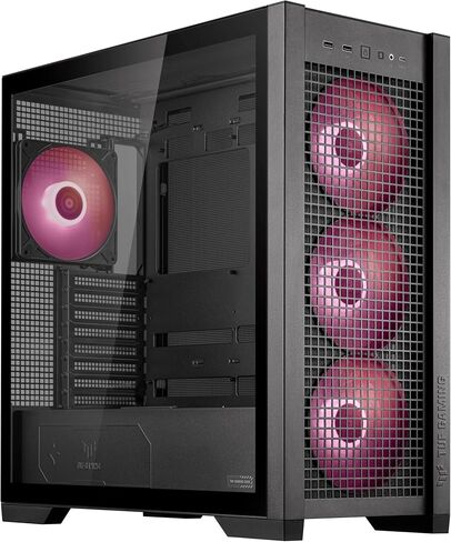 ASUS TUF Gaming GT302 ARGB ATX Mid-Tower PC Case – Four 140 x 28 mm ARGB Fans for High Airflow, Interchangeable Tempered Glass or Mesh Side Panels, Supports BTF Hidden-Connector Motherboards | Black in Saudi Arabia