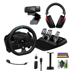 Logitech G G923 TRUEFORCE Sim Racing Wheel and Pedals for PC, Xbox X|S & Xbox One + HyperX Cloud III Wireless – Gaming Headset C920x HD Pro Webcam Bundle With More Accessories