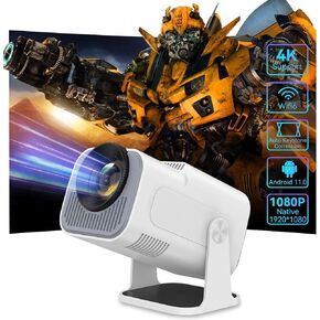 Smart Mini Projector with Android 11.0,2025 Upgraded Portable Projector 1080P 4K Full HD with WiFi 6 and BT5.2,180°Adjustable Stand, Auto Keystone Home Projector for Phone/TV Stick/Laptop