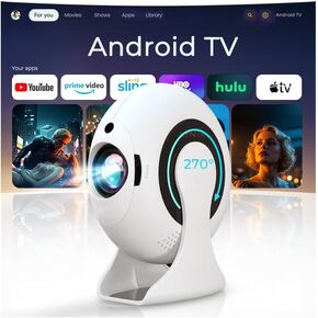 Portable Projector 4K Support 720P 200 ANSI Full HD,Auto Keystone Mini Projector with WiFi & Bluetooth, 270° Rotatable Smart Home Cinema Projector for Phone/HDMI/USB/Laptop/TV Stick