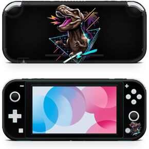 ZOOMHITSKINS Switch Lite Accessories, Compatible for Switch Lite Skin, Neon Vintage Dinosaur T-Rex Jurassic Monster Aqua Black, 3M Vinyl, Durable & Fit, Easy to Install, Made in The USA