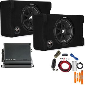 Kicker 48CDF124 (2) Comp 12 "مضخم الصوت في حاوية إطلاق النار مع مكبر الصوت CXA800 وعدة الأسلاك