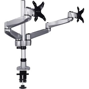 Mount-It! Premium Modular Dual Monitor Desk Mount Arms | Tilt Swivel VESA Wall Mount | Fits 13 15 17 19 21.5 24 27 Inch Computer Screens with 75 100 VESA Patterns | C-Clamp and Grommet Bases | Silver