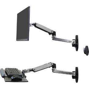 Ergotron – LX Single Monitor Arm and LX Keyboard Arm, VESA Wall Mount Desktop System – for Monitors Up to 34 Inches, 7 to 20 lbs – Polished Aluminum