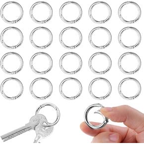 20PCS Metal Spring O Rings Clip Keychain Trigger Spring O Rings Keychain Hook Clip Round Carabiner Clips Keyrings Snap Hook Buckle for Bag Purse Handbag Strap Craft DIY Accessory (Silver, 3/4 Inch)