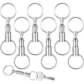 6 Pcs Quick Release Detachable Keychain, Dual Pull Apart Keychain Spring Split Snap Separate Lock Holder Silver Double Key Rings