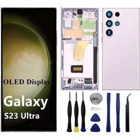 OLED for Samsung Galaxy S23ultra 5G S918U S918U1 S918E LCD Display Touch Screen Digitizer Assembly S23 Ultra Screen Replacement Support Fingerprint+S-Pen (with White Frame+Back Cover+Tools)