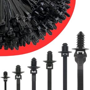 60Pcs Nylon Universal Cable Tie with Buckle Push Mount Zip Tie Mount ChristmasTree Zip Ties Mounts Automotive Cable Ties Wire Clips Fuel Line Ziptie High Temp Heat Resistant Wire Wrap (6-Types)