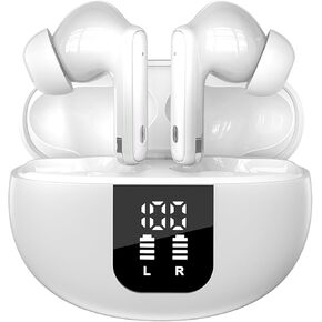 ANC&ENC Wireless Earbuds Bluetooth 5.4 in Ear Earphones 6-7h Play Time Single Charge Transparency Mode with Deep Bass Stereo Sound LCD Screen Waterproof for Music & Game & Call (White)
