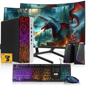 HP G3 Gaming Desktop PC, Intel Core i5 4th Gen, GT 1030 Graphics, 16GB RAM, 1TB SSD | 2TB HDD, MTG New 24 Inch Curved Dual Monitor, RGB Keyboard Mouse, Speaker, Webcam, Windows 11 Pro (Renewed)