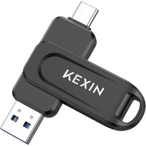 KEXIN 256GB USB C Thumb Drive 100MB/s Swivel Dual USB 3.0 USB-A & Type-C Memory Stick for Tablet iPhone 15/16 Car Game Console, 256G Black