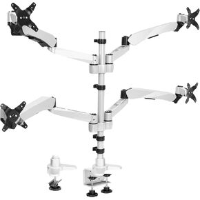 Mount-It! Quad Monitor Desk Mount With Full Motion Height Adjustable Arms | Premium Modular Computer Screen Mount With VESA 75x75, 100x100 mm Pattern | Clamp Base, Silver